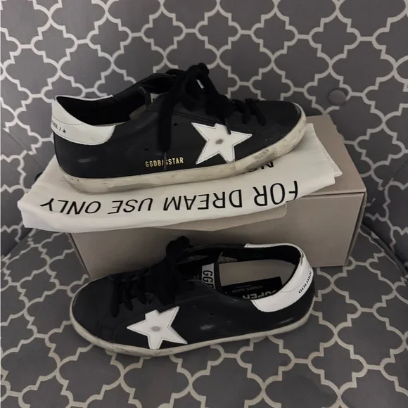 Golden Goose Black Leather Star Accent Superstar Sneakers